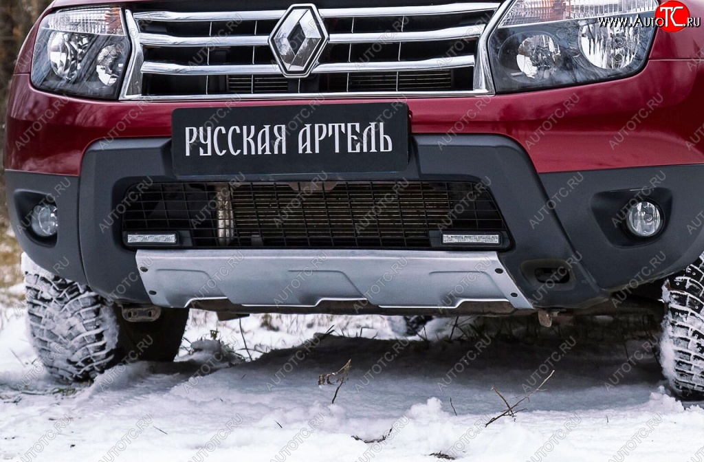 3 399 р. Накладка переднего бампера RA Renault Duster HS дорестайлинг (2010-2015) (Поверхность шагрень (серый металлик))  с доставкой в г. Воронеж