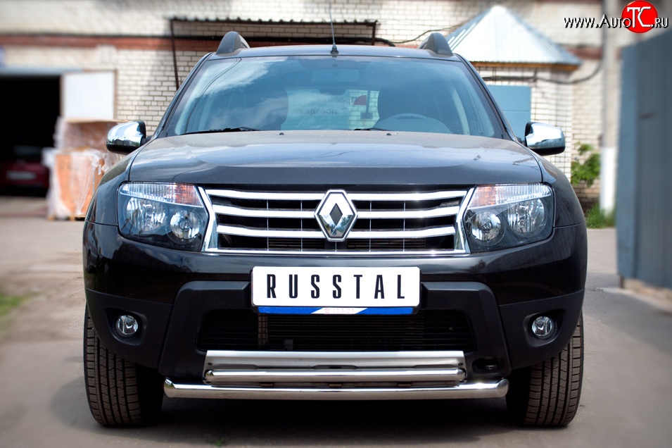 16 299 р. Защита переднего бампера (2 трубыØ63 и 42 мм, нержавейка) SLITKOFF  Renault Duster  HS (2010-2015) дорестайлинг  с доставкой в г. Воронеж
