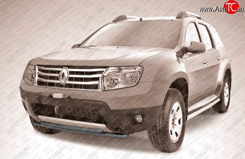 7 299 р. Защита переднего бампера Slitkoff (Ø 42+Ø 42, двойная).  Renault Duster  HS (2010-2015) дорестайлинг (Сталь с полимерным покрытием. Цвет: черный)  с доставкой в г. Воронеж