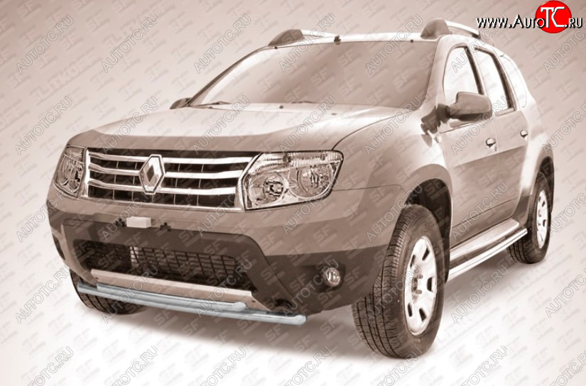 7 299 р. Защита переднего бампера Slitkoff (Ø 42+Ø 42, двойная).  Renault Duster  HS (2010-2015) дорестайлинг (Сталь с полимерным покрытием. Цвет: серебристый)  с доставкой в г. Воронеж