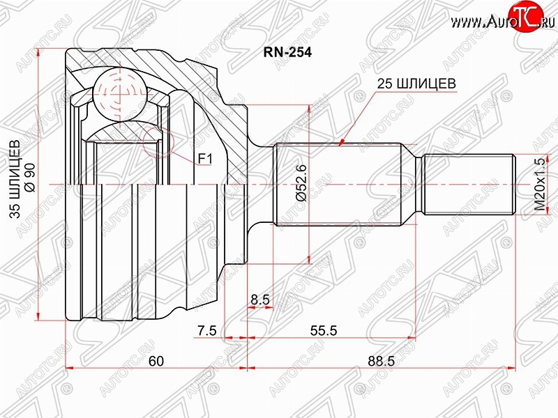 2 499 р. Шрус (наружный) 4WD SAT (35*25*52.6 мм)  Renault Duster  HS (2010-2015) дорестайлинг  с доставкой в г. Воронеж