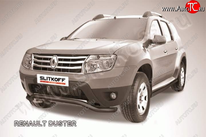 7 999 р. Защита переднего бампер Slitkoff  Renault Duster  HS (2010-2015) дорестайлинг (Цвет: серебристый)  с доставкой в г. Воронеж