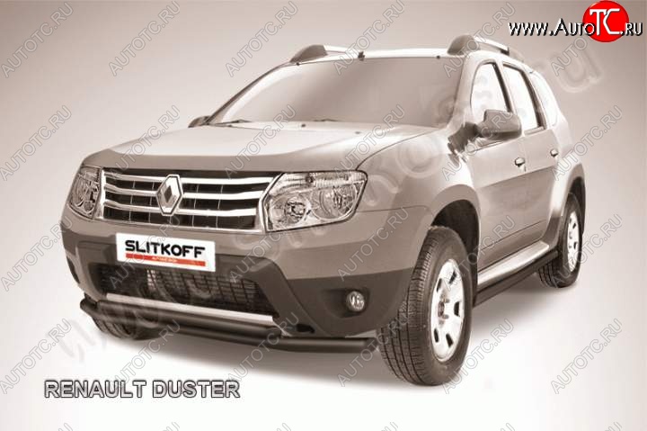 8 599 р. защита переднего бампера Slitkoff  Renault Duster  HS (2010-2015) дорестайлинг (Цвет: серебристый)  с доставкой в г. Воронеж