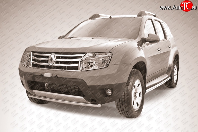 9 799 р. Одинарная защита переднего бампера диаметром 42 мм Slitkoff  Renault Duster  HS (2010-2015) дорестайлинг (Цвет: нержавеющая полированная сталь)  с доставкой в г. Воронеж