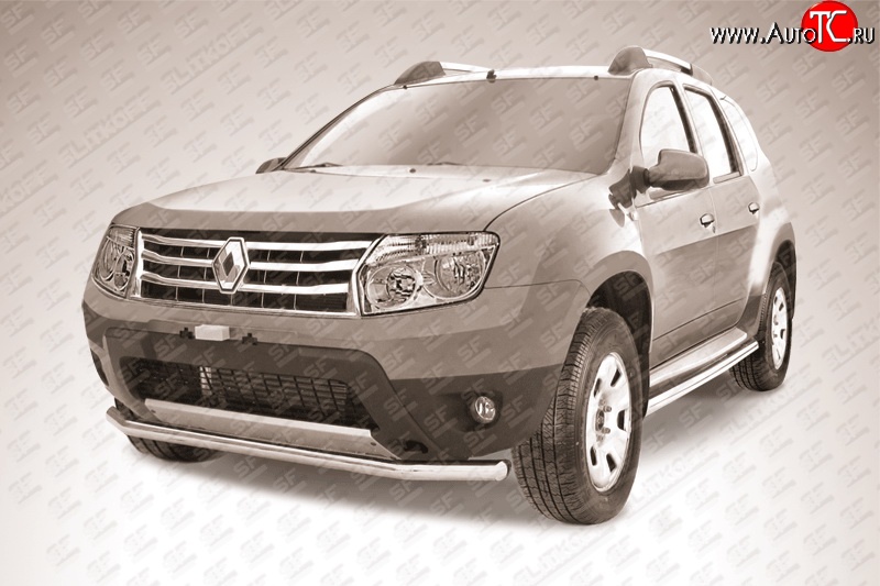 10 699 р. Одинарная защита переднего бампера из трубы диаметром 57 мм Slitkoff  Renault Duster  HS (2010-2015) дорестайлинг (Цвет: нержавеющая полированная сталь)  с доставкой в г. Воронеж