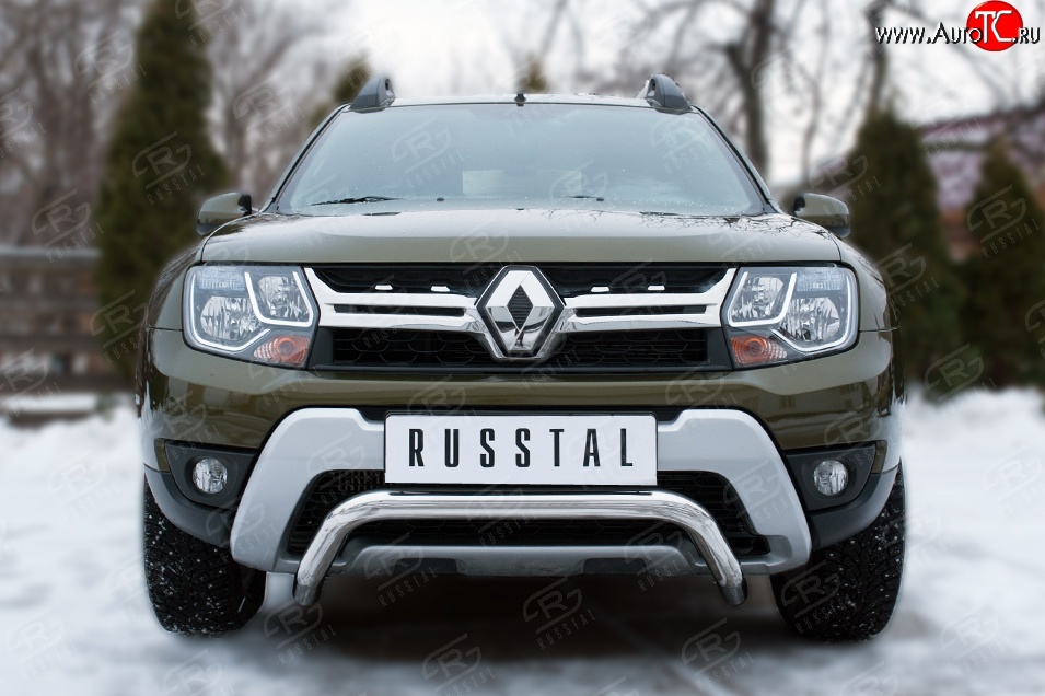 11 999 р. Защита переднего бампера (Ø63 мм волна, нержавейка) SLITKOFF Renault Duster HS рестайлинг (2015-2021)  с доставкой в г. Воронеж