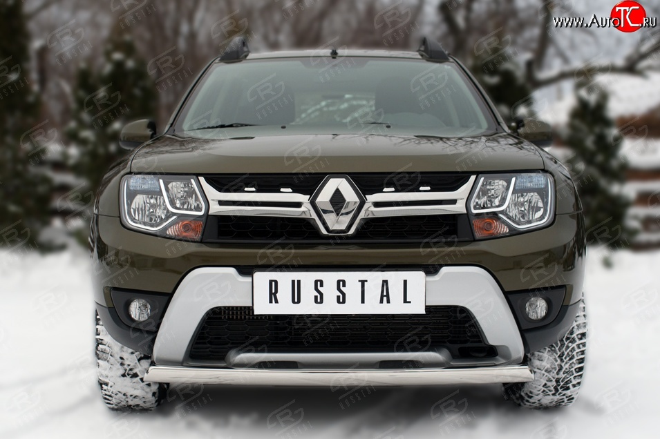 13 799 р. Защита переднего бампера (Ø75х42 мм, нержавейка) SLITKOFF Renault Duster HS рестайлинг (2015-2021)  с доставкой в г. Воронеж