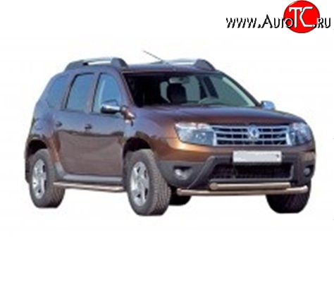55 999 р. Широкая защита порогов из трубы диаметром 63.5 мм Металл Дизайн Renault Duster HS дорестайлинг (2010-2015) (сталь с полимерным покрытием, цвет серебро)  с доставкой в г. Воронеж