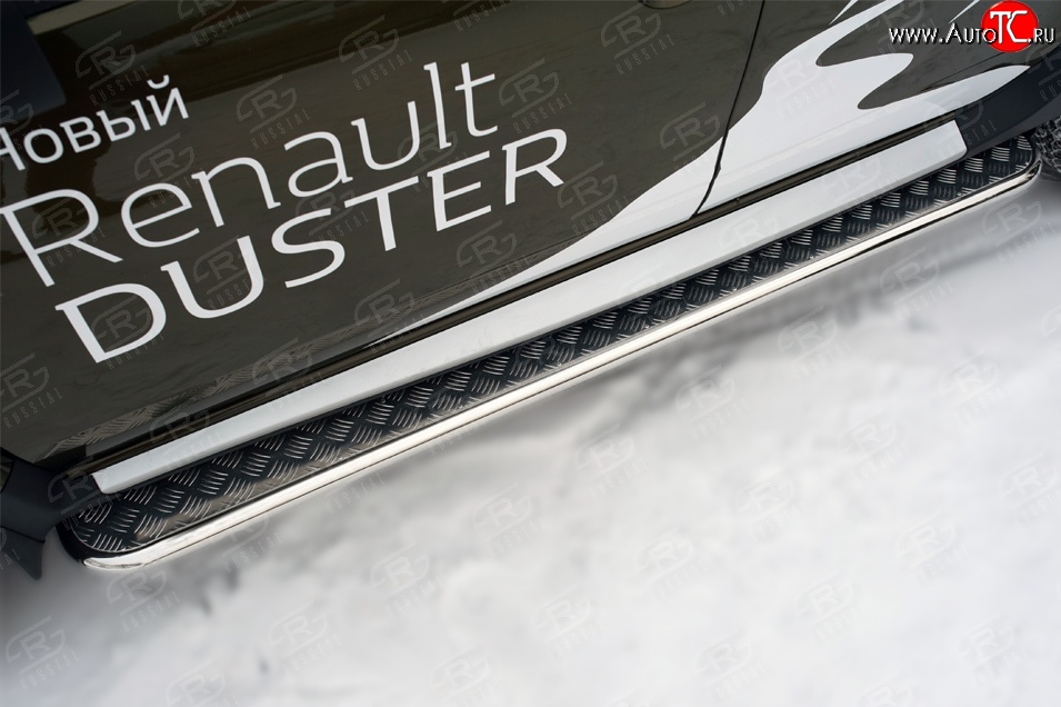 77 999 р. Широкая защита порогов (рестайлинг) Russtal Renault Duster HS дорестайлинг (2010-2015) (Защита порогов с со скосами на торцах (вариант 1))  с доставкой в г. Воронеж