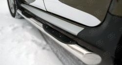 14 449 р. Защита порогов с пластиковыми вставками для ног из круглой трубы диаметром 76 мм (рестайлинг) Russtal Renault Duster HS дорестайлинг (2010-2015) (Защита порогов с со скосами на торцах (вариант 1))  с доставкой в г. Воронеж. Увеличить фотографию 2