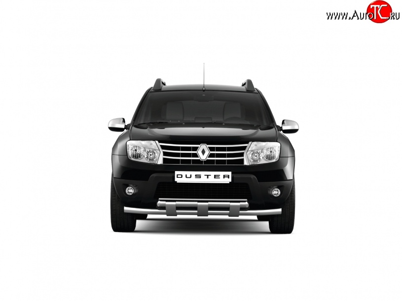 27 199 р. Защита переднего бампера PT GROUP двойная с пластинами Ø63/63мм (НПС) RENAULT Duster 2016- Renault Duster HS рестайлинг (2015-2021) (Нержавеющая полированная сталь)  с доставкой в г. Воронеж
