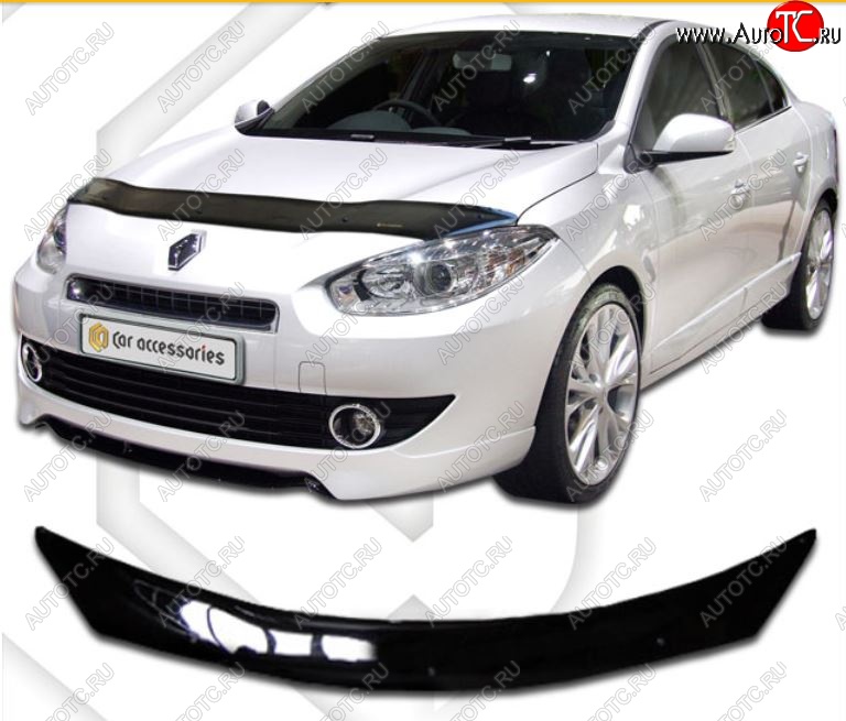 2 159 р. Дефлектор капота CA-Plastic Renault Fluence дорестайлинг (2010-2012) (Classic черный, Без надписи)  с доставкой в г. Воронеж