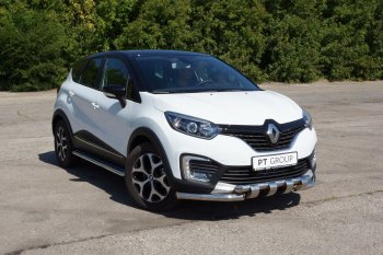 26 389 р. Порожки для ног из трубы Ø51 с алюминиевой площадкой Petroil Tuning Renault Kaptur дорестайлинг (2016-2020) (Нержавеющая полированная сталь)  с доставкой в г. Воронеж. Увеличить фотографию 2