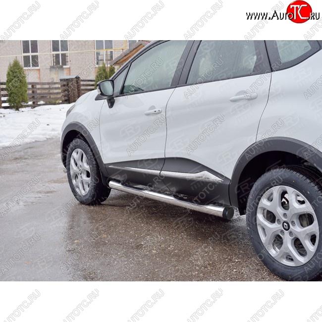 22 549 р. Защита порогов с пластиковыми вставками для ног из круглой трубы d76 мм SLITKOFF v2  Renault Kaptur (2016-2025) дорестайлинг, рестайлинг  с доставкой в г. Воронеж