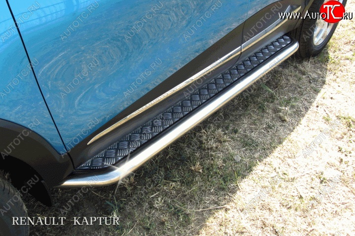 15 349 р. Широкая защита порогов с трубой диаметром d42 Slitkoff Renault Kaptur рестайлинг (2020-2025) (Для автомобиля 2WD)  с доставкой в г. Воронеж