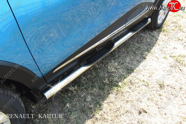 17 699 р. Защита порогов для ног из круглой трубы диаметром 76 мм Slitkoff  Renault Kaptur (2016-2025) дорестайлинг, рестайлинг (Для автомобиля 2WD)  с доставкой в г. Воронеж