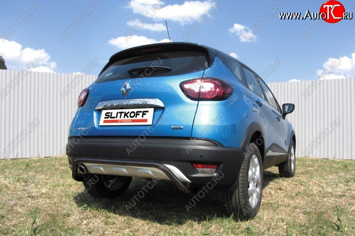 6 999 р. Защита задняя бампера d42 Slitkoff (скоба) Renault Kaptur дорестайлинг (2016-2020) (Цвет: серебристый)  с доставкой в г. Воронеж