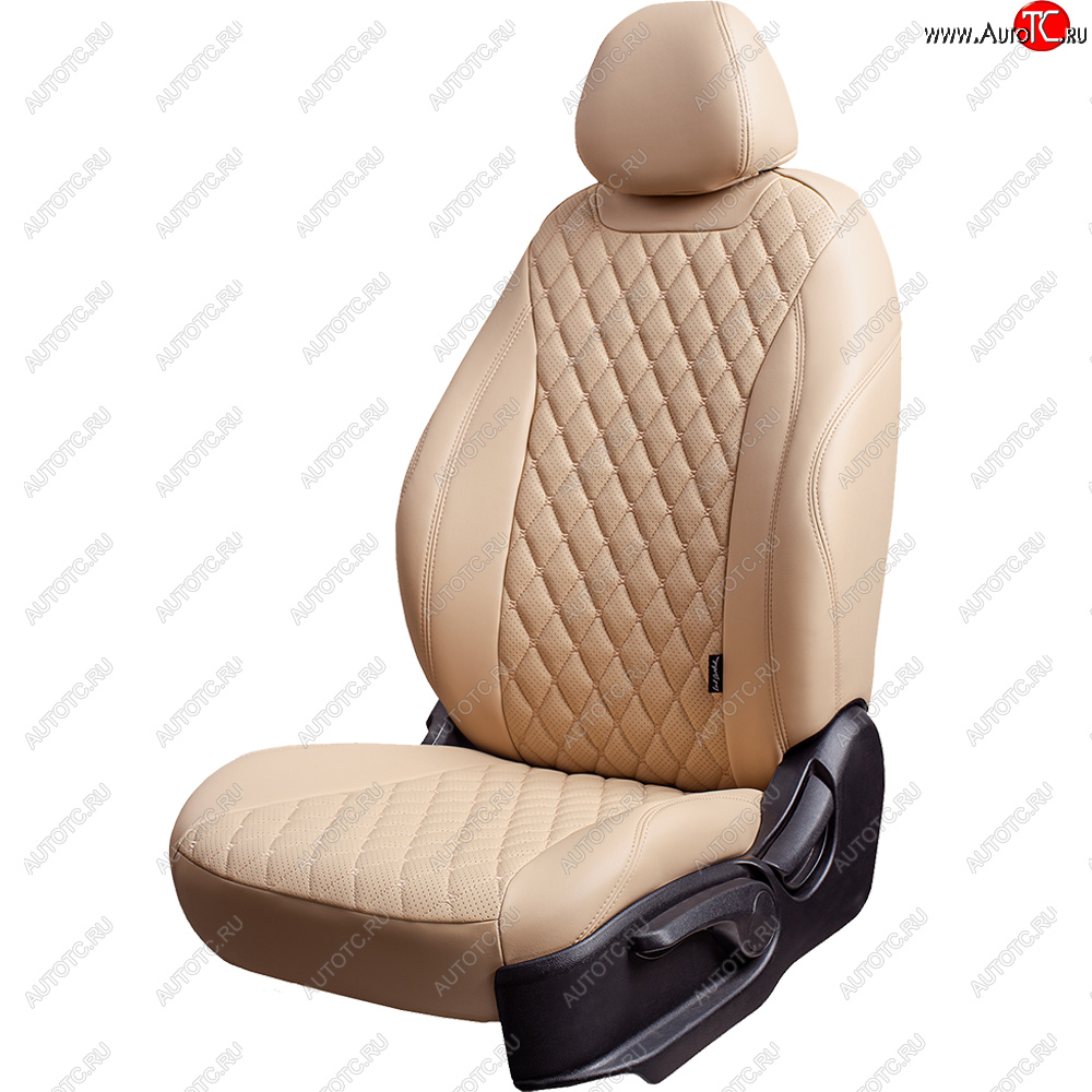 19 999 р. Чехлы для сидений Lord Autofashion Байрон (экокожа, 60/40, 3 Г-образных подголовника)  Renault Kaptur (2016-2020) дорестайлинг (Бежевый, вставка бежевая, строчка бежевая)  с доставкой в г. Воронеж