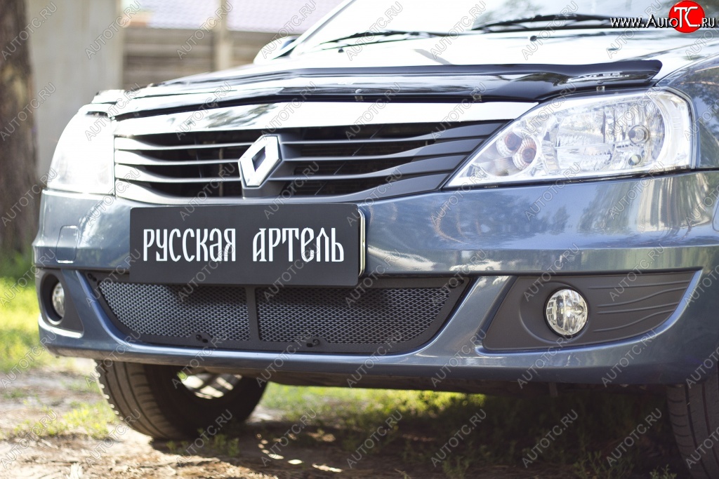 1 999 р. Защитная сетка решетки переднего бампера РА Renault Logan 1 рестайлинг (2010-2016)  с доставкой в г. Воронеж