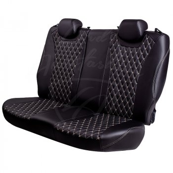 13 949 р. Чехлы для сидений Lord Autofashion Байрон (экокожа, 60/40, 2 П- и 1 Г-образных подголовника)  Renault Logan  2 - Sandero  (B8) (Черный, вставка черная, строчка бежевая)  с доставкой в г. Воронеж. Увеличить фотографию 5