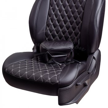 13 949 р. Чехлы для сидений Lord Autofashion Байрон (экокожа, 60/40, 2 П- и 1 Г-образных подголовника)  Renault Logan  2 - Sandero  (B8) (Черный, вставка черная, строчка серая)  с доставкой в г. Воронеж. Увеличить фотографию 2