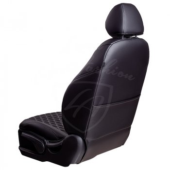 13 949 р. Чехлы для сидений Lord Autofashion Байрон (экокожа, 60/40, 2 П- и 1 Г-образных подголовника)  Renault Logan  2 - Sandero  (B8) (Черный, вставка черная, строчка серая)  с доставкой в г. Воронеж. Увеличить фотографию 3