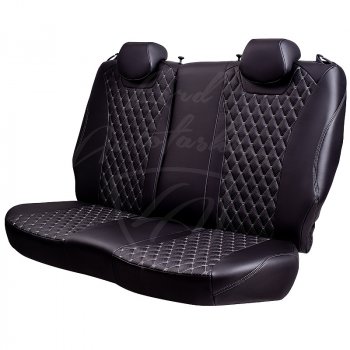 13 949 р. Чехлы для сидений Lord Autofashion Байрон (экокожа, 60/40, 2 П- и 1 Г-образных подголовника)  Renault Logan  2 - Sandero  (B8) (Черный, вставка черная, строчка серая)  с доставкой в г. Воронеж. Увеличить фотографию 4