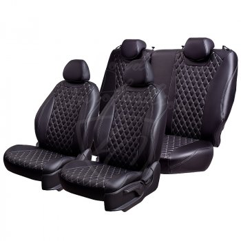 13 949 р. Чехлы для сидений Lord Autofashion Байрон (экокожа, 60/40, 2 П- и 1 Г-образных подголовника)  Renault Logan  2 - Sandero  (B8) (Черный, вставка черная, строчка серая)  с доставкой в г. Воронеж. Увеличить фотографию 5