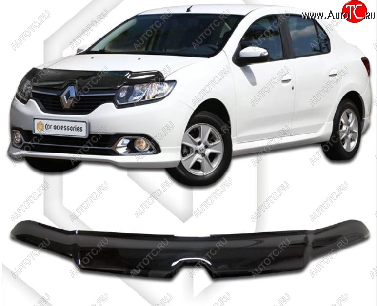 2 199 р. Дефлектор капота CA-Plastic  Renault Logan  2 (2014-2018) дорестайлинг (Classic черный, Без надписи)  с доставкой в г. Воронеж