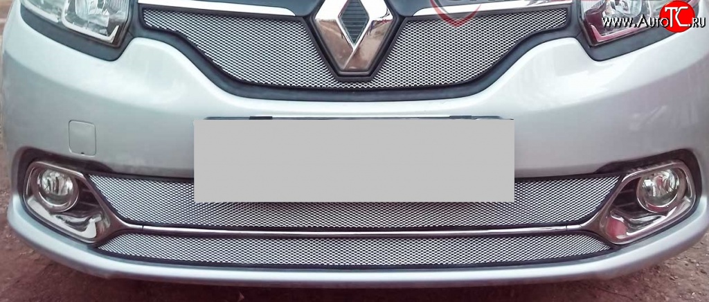 1 859 р. Нижняя сетка на бампер (Privilege, Luxe) Russtal (хром) Renault Logan 2 дорестайлинг (2014-2018)  с доставкой в г. Воронеж