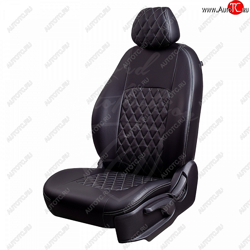 7 199 р. Чехлы для сидений Lord Autofashion Турин Ромб (экокожа, раздельная спинка) Renault Megane седан  дорестайлинг (2002-2006) (Черный, вставка черная, строчка серая)  с доставкой в г. Воронеж
