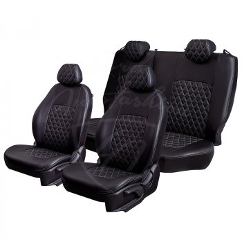 7 199 р. Чехлы для сидений Lord Autofashion Турин Ромб (экокожа, раздельная спинка) Renault Megane седан  дорестайлинг (2002-2006) (Черный, вставка черная, строчка серая)  с доставкой в г. Воронеж. Увеличить фотографию 4