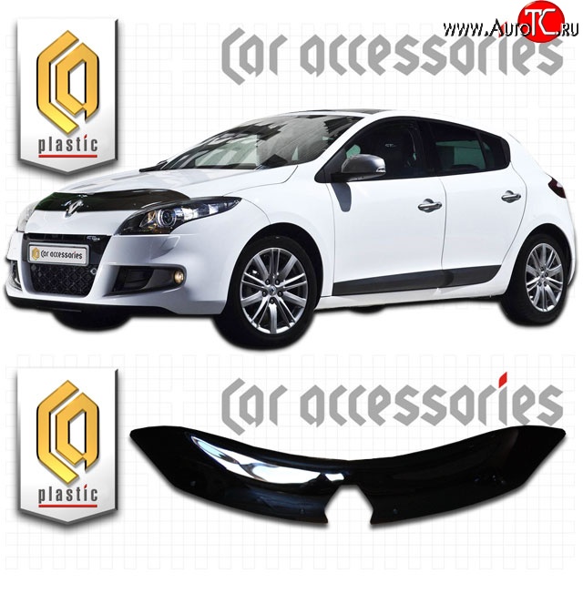 1 999 р. Дефлектор капота CA Plastic  Renault Megane  хэтчбэк 5 дв. (2008-2016) дорестайлинг,  рестайлинг (Classic черный, Без надписи)  с доставкой в г. Воронеж