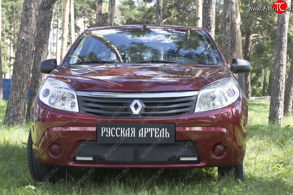 2 099 р. Защитная сетка решетки переднего бампера (с ДХО) РА Renault Sandero (BS) (2009-2014)  с доставкой в г. Воронеж