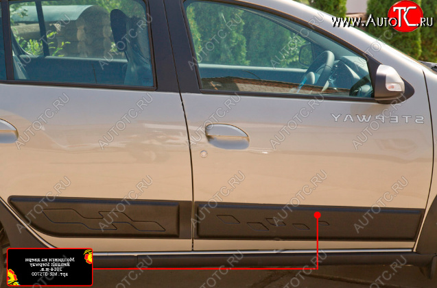 1 439 р. Молдинг двери RA (передний правый)  Renault Sandero  (B8) - Sandero Stepway  (B8) (Поверхность шагрень)  с доставкой в г. Воронеж