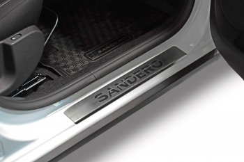 2 449 р. Пороги накладки в проем дверей Petroil Tuning Renault Sandero (B8) дорестайлинг (2014-2018) (Нержавейка)  с доставкой в г. Воронеж. Увеличить фотографию 3