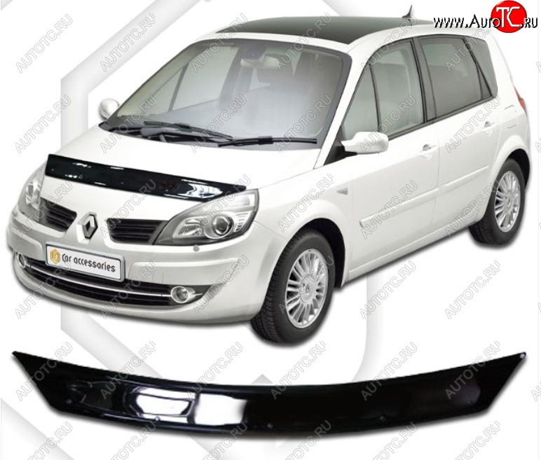 1 899 р. Дефлектор капота CA-Plastic  Renault Scenic  2 (2003-2009) (Classic черный, Без надписи)  с доставкой в г. Воронеж