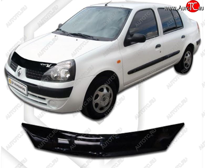 1 899 р. Дефлектор капота CA-Plastic Renault Symbol седан LB 2-ой рестайлинг (2006-2008) (Classic черный, Без надписи)  с доставкой в г. Воронеж