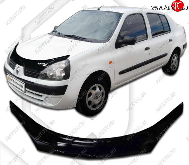 2 199 р. Дефлектор капота CA-Plastiс exclusive Renault Symbol седан LB 2-ой рестайлинг (2006-2008) (Classic черный, Без надписи)  с доставкой в г. Воронеж