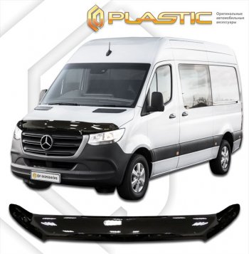 2 899 р. Дефлектор капота CA-Plastic exclusive  Mercedes-Benz Sprinter  W910 (2018-2025) (серия Classic черный, Без надписи)  с доставкой в г. Воронеж. Увеличить фотографию 2