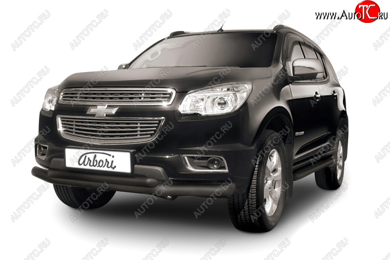 12 649 р. Защита переднего бампера двойная (диаметр 76+57 мм) Arbori Chevrolet Trailblazer GM800 дорестайлинг (2012-2016)  с доставкой в г. Воронеж