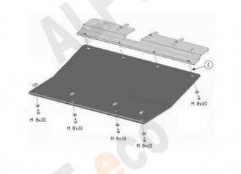 Защита картера двигателя и КПП (V-2,4; 3,3; 3,8; 2,5d; 2,8d) Alfeco Chrysler Voyager  RG минивэн (2000-2007) дорестайлинг, рестайлинг (Алюминий 4 мм)