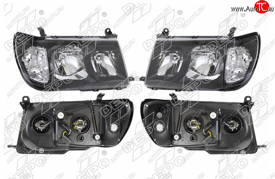 30 599 р. Комплект фар (чёрные, цельные, хрусталь, Евросвет) DEPO Toyota Land Cruiser 10 100 дорестайлинг (1998-2002)  с доставкой в г. Воронеж