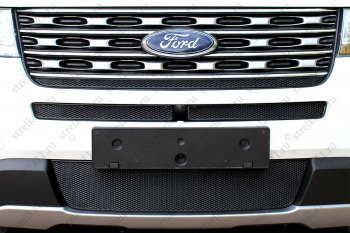 3 399 р. Защитная сетка в бампер (ячейка 4х10 мм, середина) Alfeco Премиум Ford Explorer U502 1-ый рестайлинг, 5 дв. (2015-2018) (Чёрная)  с доставкой в г. Воронеж. Увеличить фотографию 2
