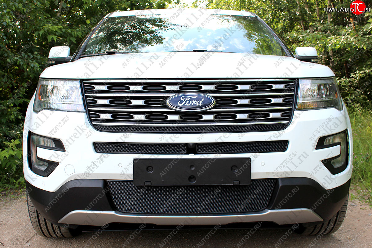 3 399 р. Защитная сетка в бампер (ячейка 4х10 мм, середина) Alfeco Премиум Ford Explorer U502 1-ый рестайлинг, 5 дв. (2015-2018) (Чёрная)  с доставкой в г. Воронеж