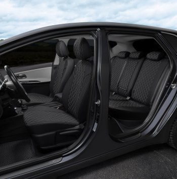 8 749 р. Чехлы сидений (экокожа, ЗСиС 60/40 + вырез под подлокотник) AUTOPILOT Ромб  Hyundai Tucson  JM (2004-2010), KIA Sportage  2 JE,KM (2004-2008) (черный/строчка белая)  с доставкой в г. Воронеж. Увеличить фотографию 7