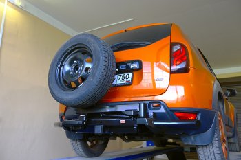 78 239 р. Бампер силовой задний РИФ Renault Duster HS рестайлинг (2015-2021) (С квадратом под фаркоп, калиткой и подсветкой номера)  с доставкой в г. Воронеж. Увеличить фотографию 3