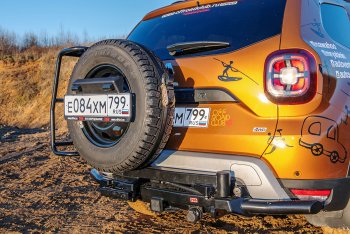 Бампер силовой задний РИФ Renault Duster  HM (2021-2024) рестайлинг (С квадратом под фаркоп, калиткой и подсветкой номера)