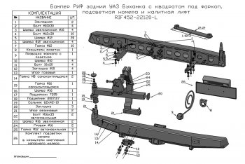 48 999 р. Бампер задний силовой РИФ  Уаз Буханка  452 (1965-2025) 3741 цельнометаллический фургон (С квадратом под фаркоп и калиткой (слева))  с доставкой в г. Воронеж. Увеличить фотографию 3