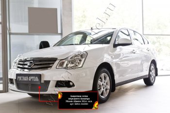 Защитная сетка решетки переднего бампера Русская Артель Nissan Almera G15 седан (2012-2019) (Поверхность текстурная)